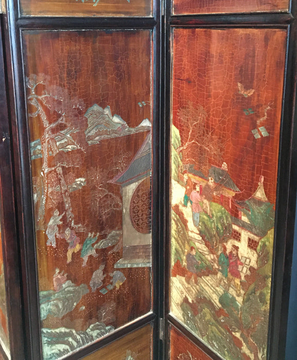 4 PANEL CARVED WOOD SCREEN