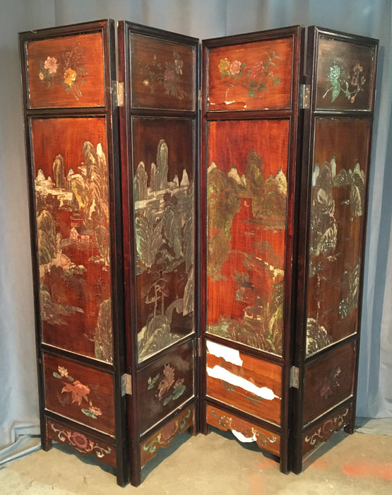 4 PANEL CARVED WOOD SCREEN
