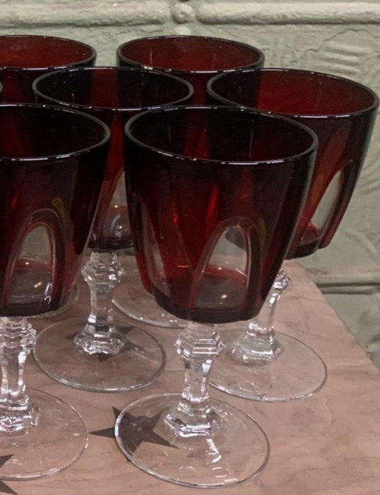 SET OF 6 RUBY CUT TO CLEAR CRYSTAL CORDIAL GLASSES