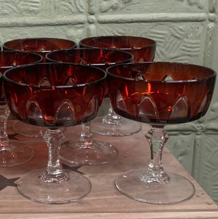 SET OF 6 RUBY CUT TO CLEAR CRYSTAL DESSERT GLASSES