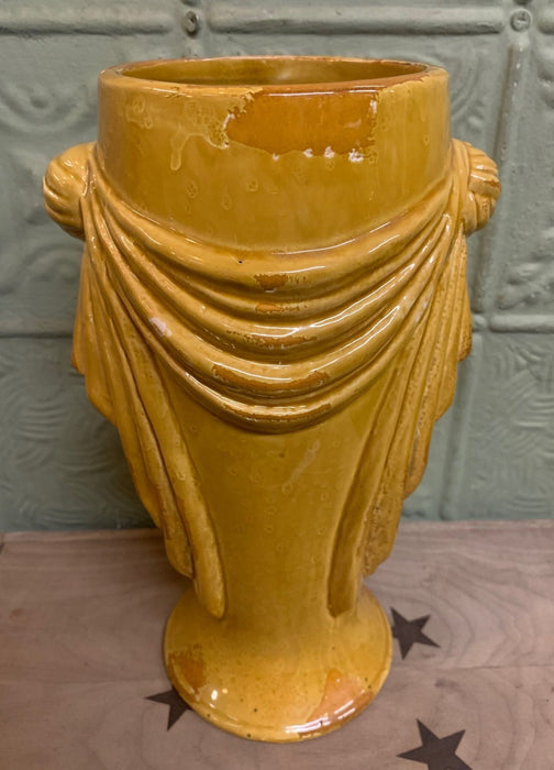 GOLDEN YELLOW GLAZED VASE WITH DRAPED FABRIC LOOK