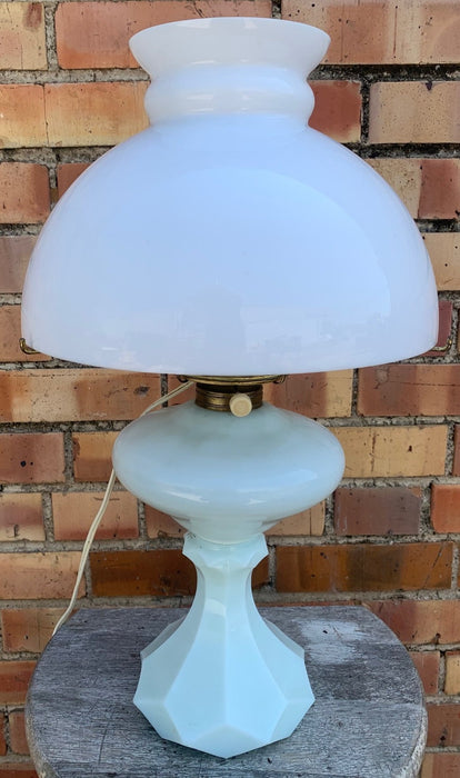 CERAMIC LAMP WITH MILK GLASS SHADE