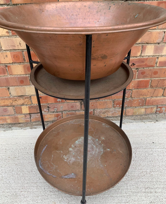 COPPER ROUND PLANTER OR LAVABO ON IRON STAND