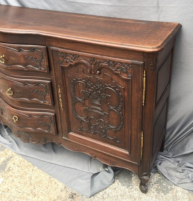 BOW FRONT COUNTRY FRENCH DARK OAK SIDEBOARD