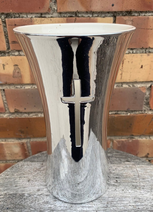 SILVER VASE WITH CROSS