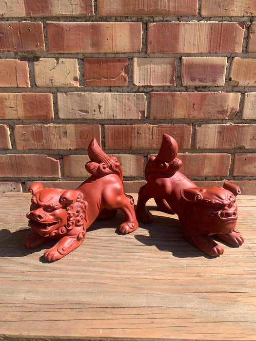 PAIR OF RED RESIN FOO DOGS