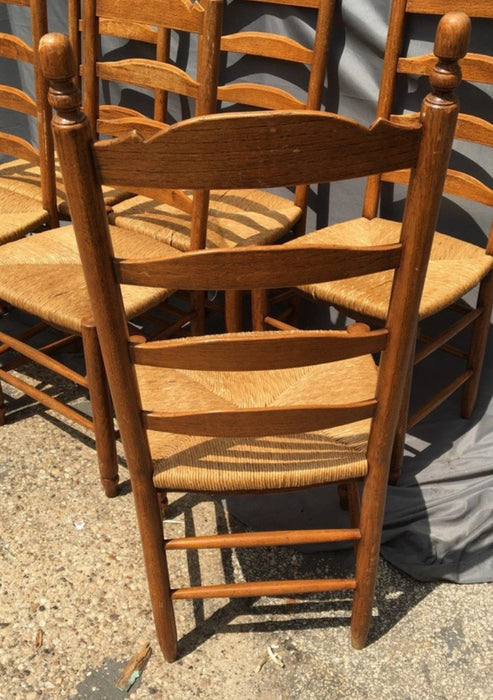 SET OF 6 RUSTIC RUSH SEAT LADDER BACK CHAIRS