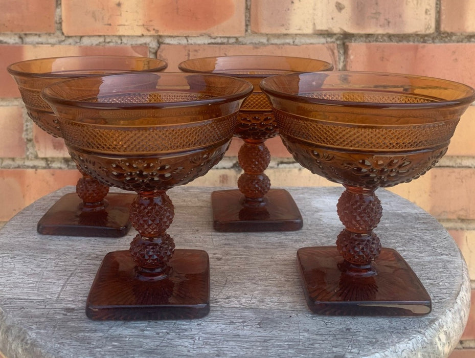 SET OF 4 AMBER STEMWARE