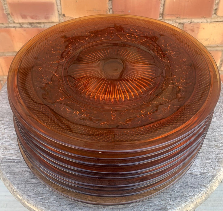 SET OF 9 AMBER COLOR GLASS PLATES