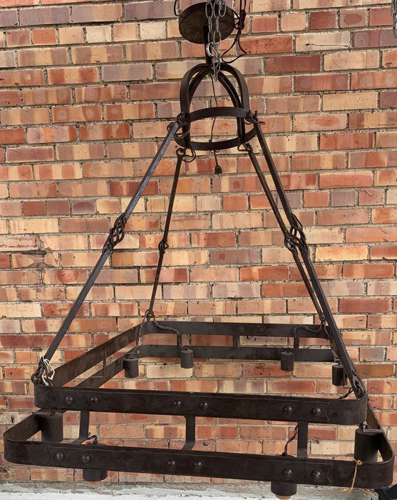 LARGE RECTANGULAR IRON LIGHT FIXTURE WITH RODS - AS FOUND