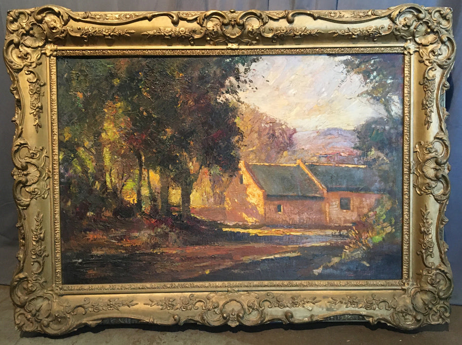 ARTIST SIGNED OIL ON CANVAS PAINTING OF AN OLD FARMHOUSE BY ERROL S. BOYLEX