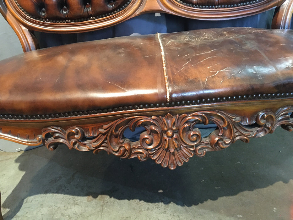 FRENCH BAROQUE STYLE LEATHER SETTEE