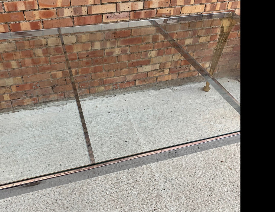 LARGE STEEL AND BRASS WITH GLASS VINTAGE QUEEN ANNE DINING TABLE