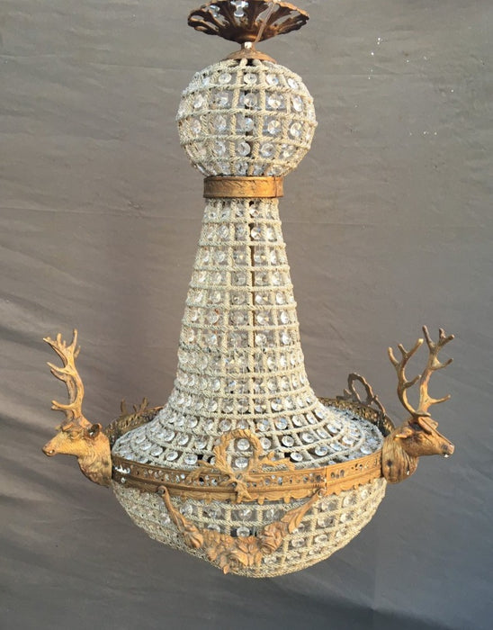EMPIRE STYLE CRYSTAL CHANDELIER WITH STAG ACCENTS