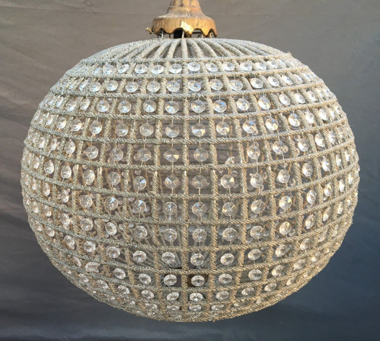 LARGE CRYSTAL BEADED BALL FORM HANGING LIGHT 24"