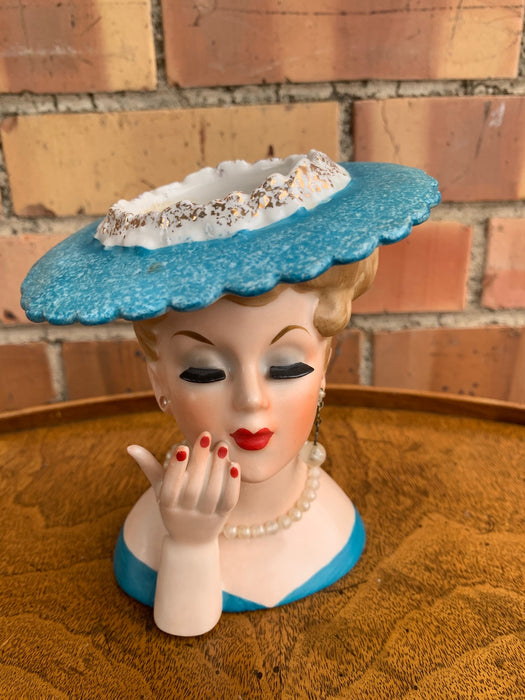 LADY HEAD VASE WITH PEARLS AND HAT