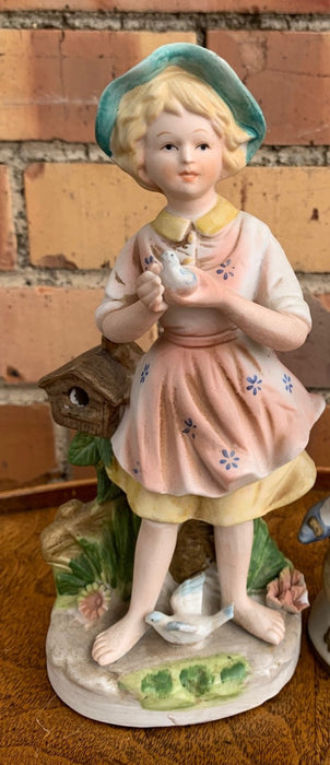 BISQUE GIRL AND BIRDS FIGURE