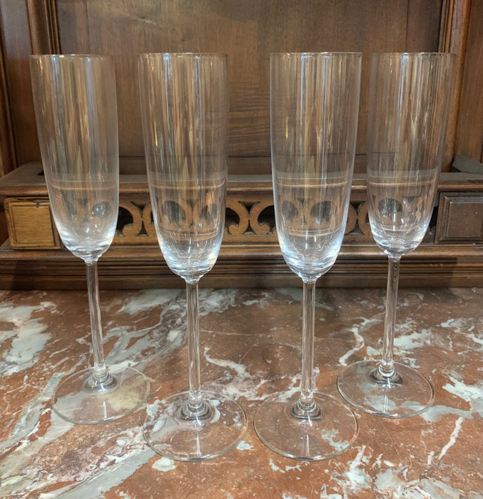 SET OF 4 TALL CRYSTAL CHAMPAGNE FLUTES