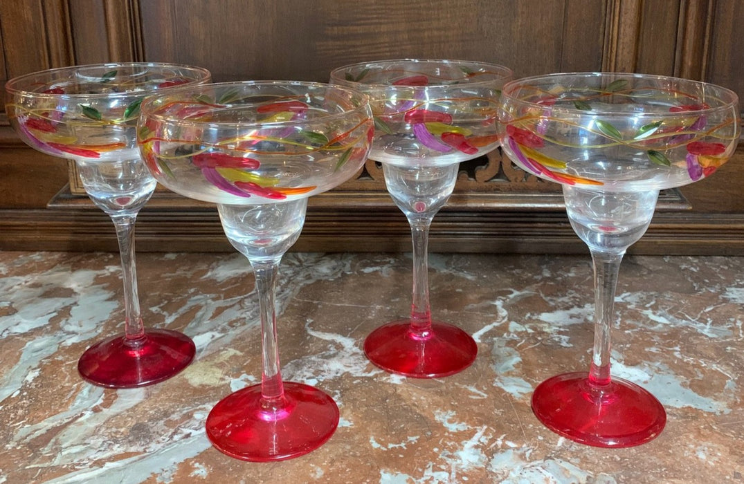 SET OF 4 COLORFUL MARGARITA GLASSES