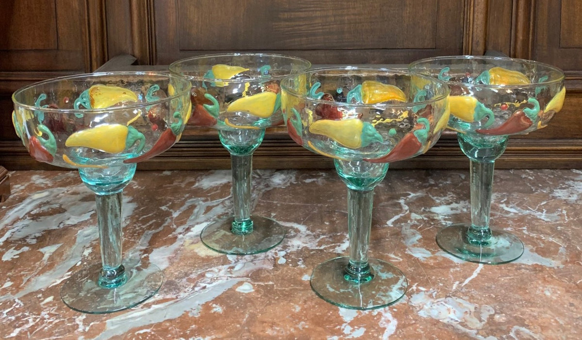 SET OF 4 MARGARITA GLASSES WITH PEPPERS DESIGN
