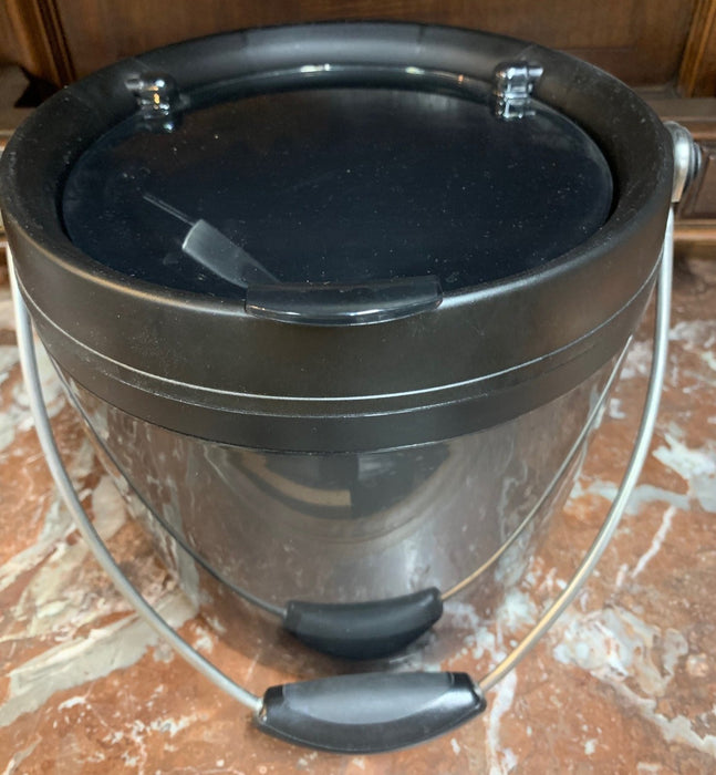 NOT OLD BLACK ICE BUCKET WITH TONGS