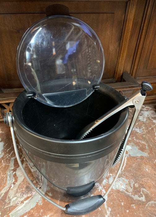 NOT OLD BLACK ICE BUCKET WITH TONGS