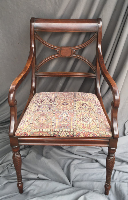 MAHOGANY ARM CHAIR WITH SEAT EMBROIDER