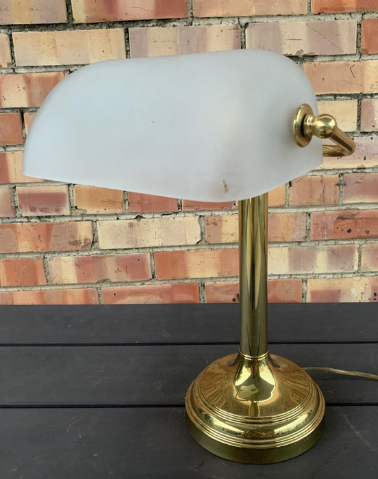 BANKER'S FROSTED GLASS/BRASS LAMP