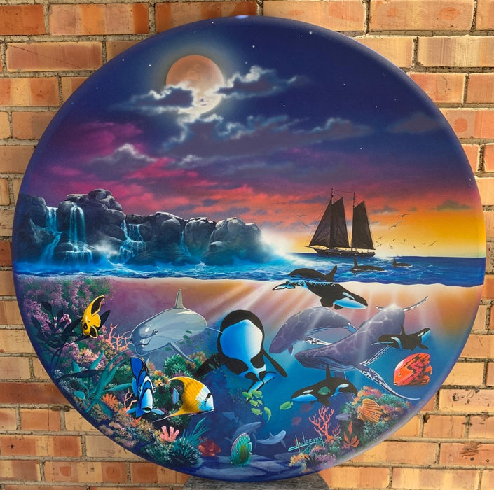 ROUND OIL PAINTING OF AQUATIC SCENE "SEA OF DREAMS" BY CLAUS ANDERSON