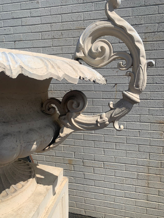 PAIR OF MONUMENTAL WHITE METAL URNS-6 FEET TALL