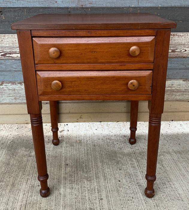 19TH CENTURY COUNTRY SHERATON CHERRY SIDE TABLE WITH 2 DRAWERS