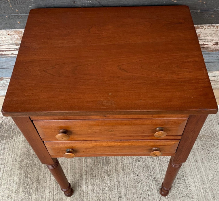 19TH CENTURY COUNTRY SHERATON CHERRY SIDE TABLE WITH 2 DRAWERS