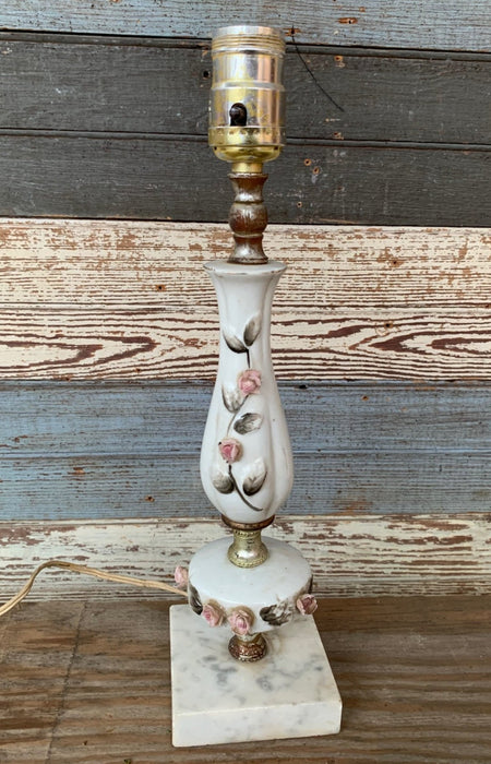 SMALL JAPANESE PORCELAIN FLORAL LAMP WITH MARBLE BASE