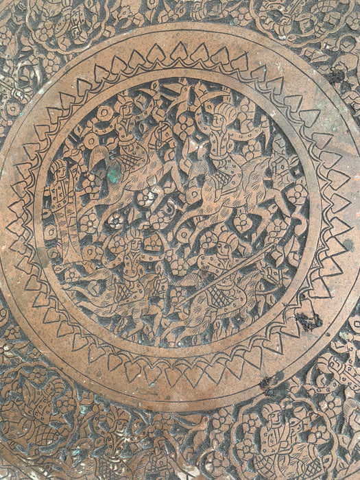 HEAVY INCISED COPPER TRAY WITH SILVER OVERLAY