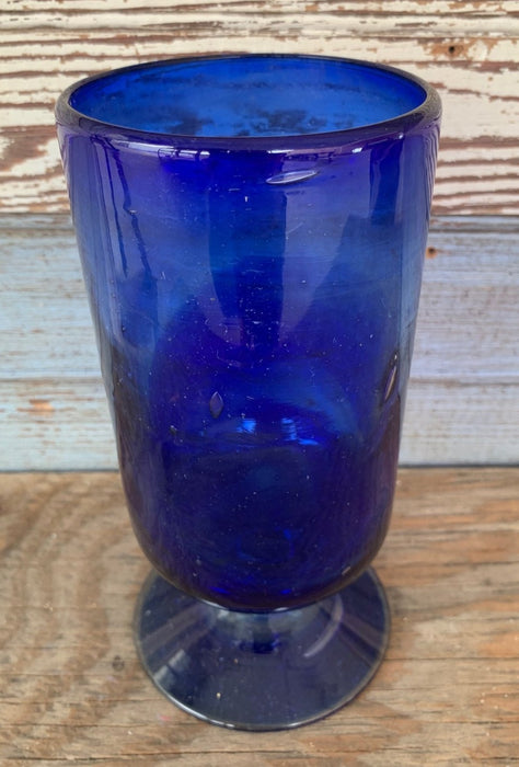 COBALT GLASS FOOTED VASE