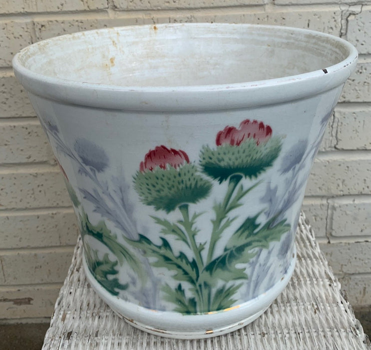 LARGE WHITE PLANTER WITH FLORAL DESIGN