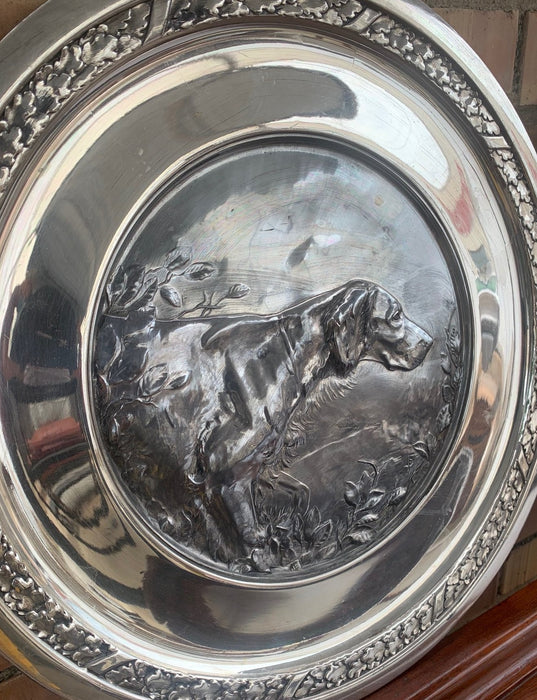 PAIR OF SILVER HUNTING DOG PLAQUES