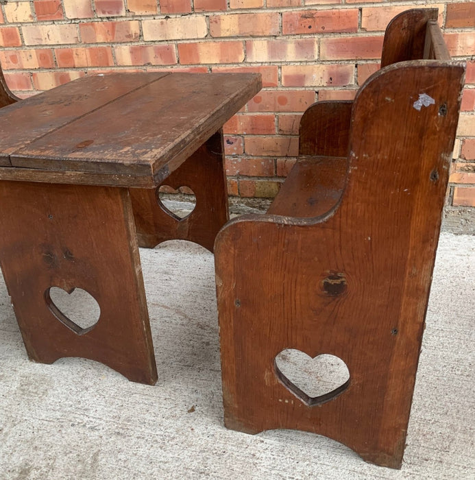 CHILD'S PINE TRESTLE TABLE AND 2 BENCHES SET