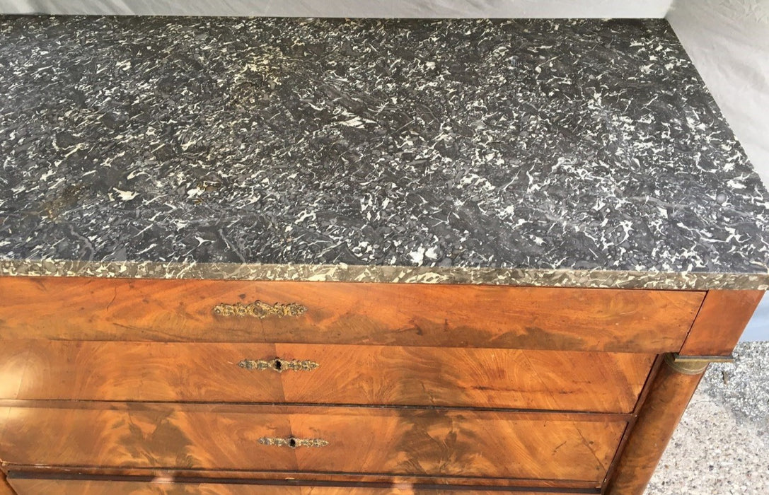 LARGE MAHOGANY MARBLE TOP EMPIRE CHEST