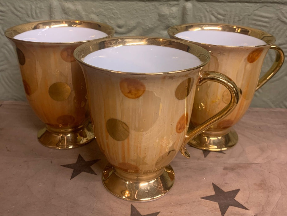 SET OF 3 FRENCH GOLD POLKA DOT COFFEE CUPS