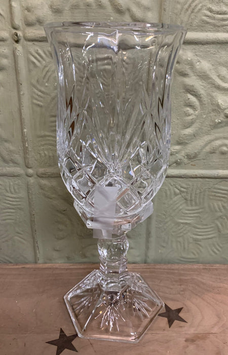 LARGE 2 PIECE CRYSTAL CANDLE STICK WITH HURRICANE SHADE