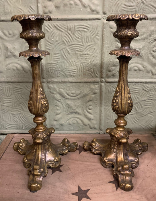 PAIR OF VERY ORNATE BRONZE CASTILIAN CANDLESTICKS