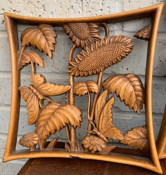 SET OF 3 CARVED SYRACO WOOD VINTAGE WALL PLAQUES WITH BIRDS AND BUGS