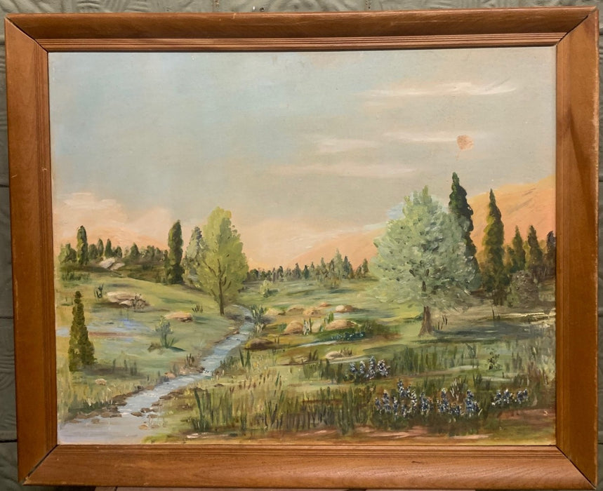ROCKY STREAM OIL PAINTING IN FRAME - AS FOUND