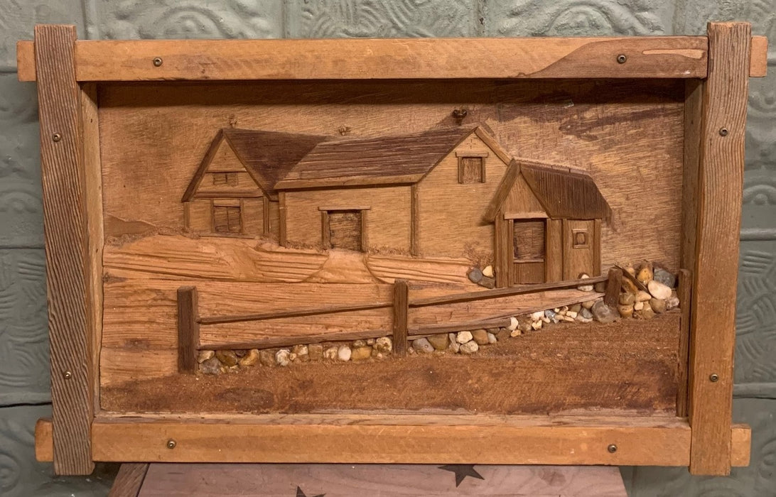 FOLK ART SHADOW BOX WITH WOOD HOUSE RELIEF