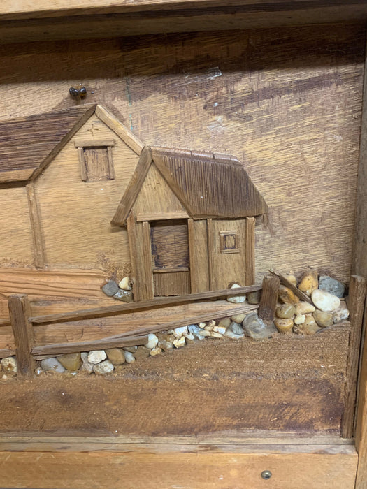 FOLK ART SHADOW BOX WITH WOOD HOUSE RELIEF