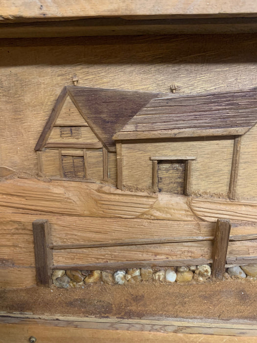 FOLK ART SHADOW BOX WITH WOOD HOUSE RELIEF