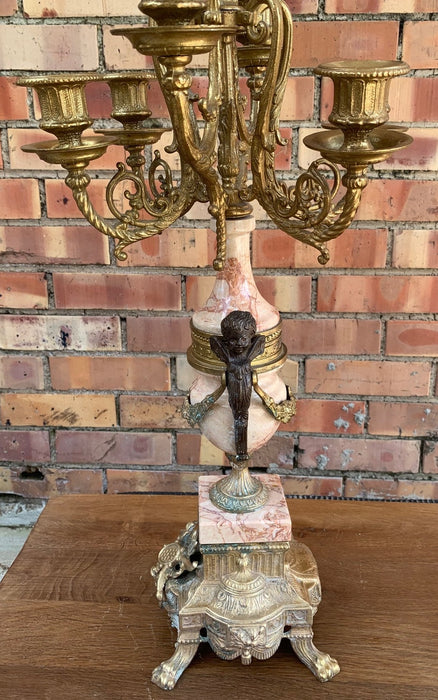PAIR OF FRENCH BRASS AND MARBLE LOUIS XVI CANDELABRAS