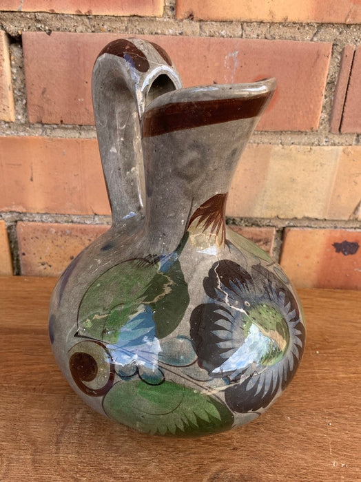 FLORAL MEXICAN GLAZED TERRACOTTA PITCHER