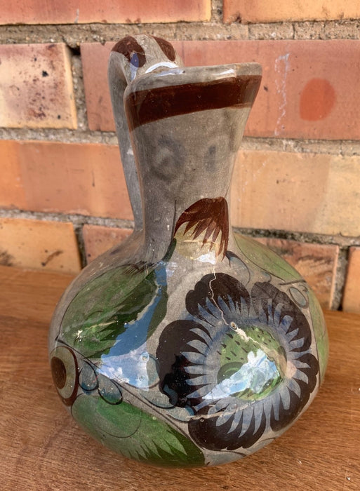 FLORAL MEXICAN GLAZED TERRACOTTA PITCHER